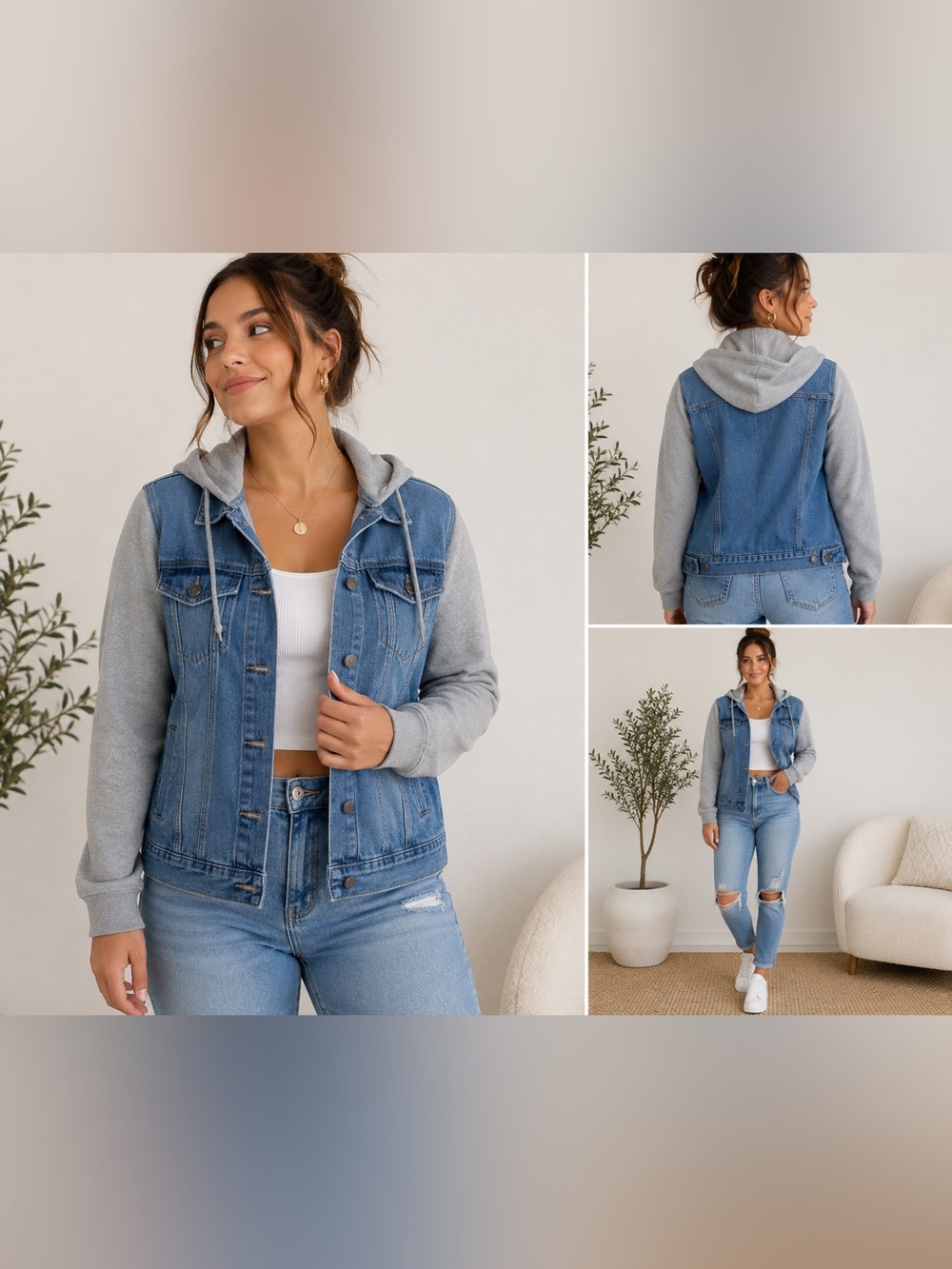 Trademark Brooklyn Cloth Denim Jacket Hoodie Combo Size M Blue Gray